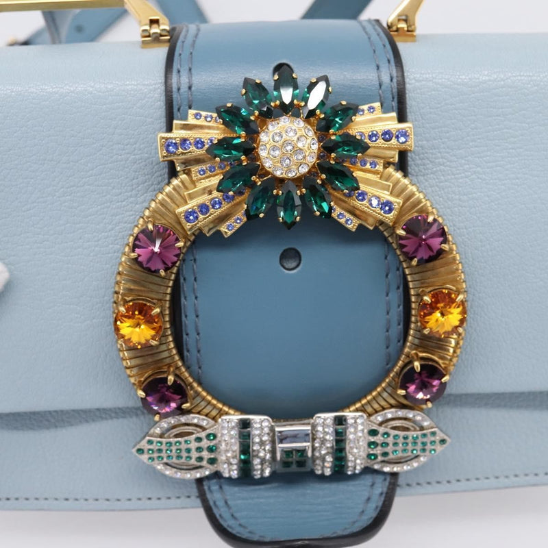Miu Miu Madras Crystal Buckle Leather Blue Bag