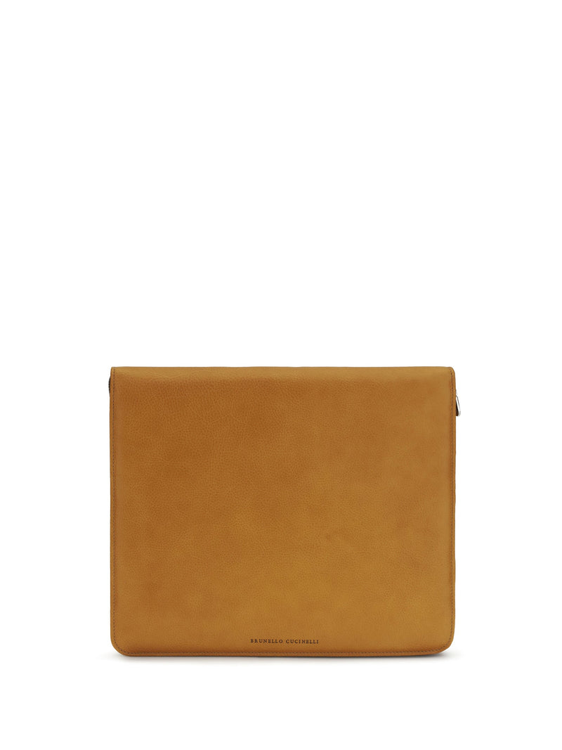 Brunello Cucinelli Calf Leather Zip-Around Travel Wallet — Beige