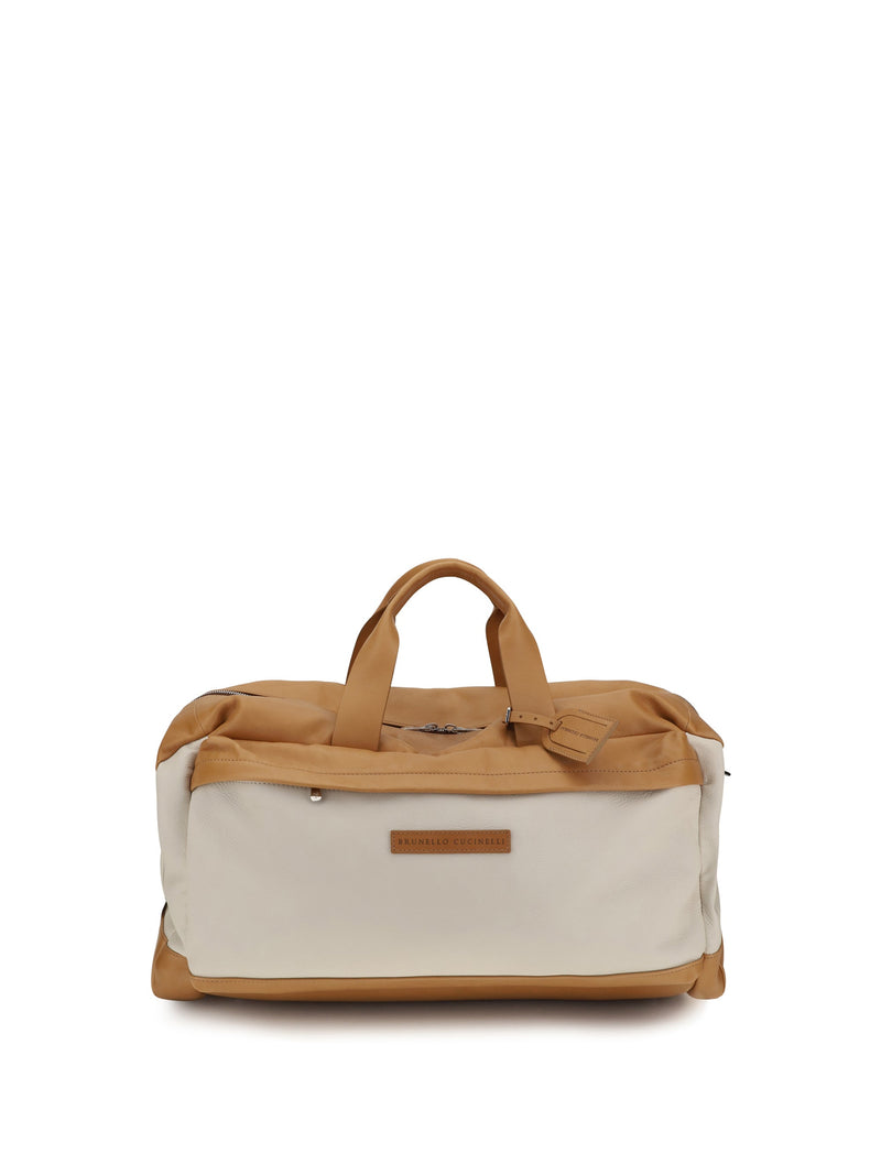Brunello Cucinelli Active Travel Top Handle Bag — Cream Calf Leather
