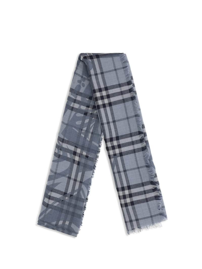 Burberry Knight Check Scarf — Blue Fleece Wool Ovis Aries; Silk Scarfs