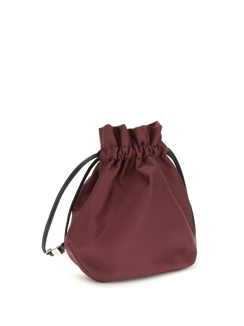 Ganni Nylon Drawstring Pouch Mini Bag — Burgundy