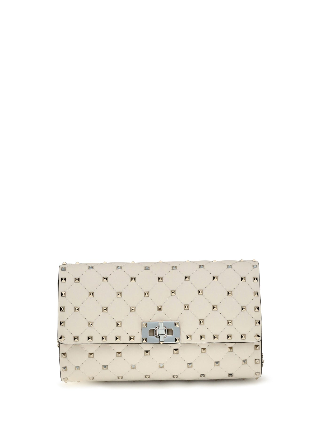 Valentino Garavani Rockstud Spike Shoulder Bag — Beige Calf Leather Bos Taurus