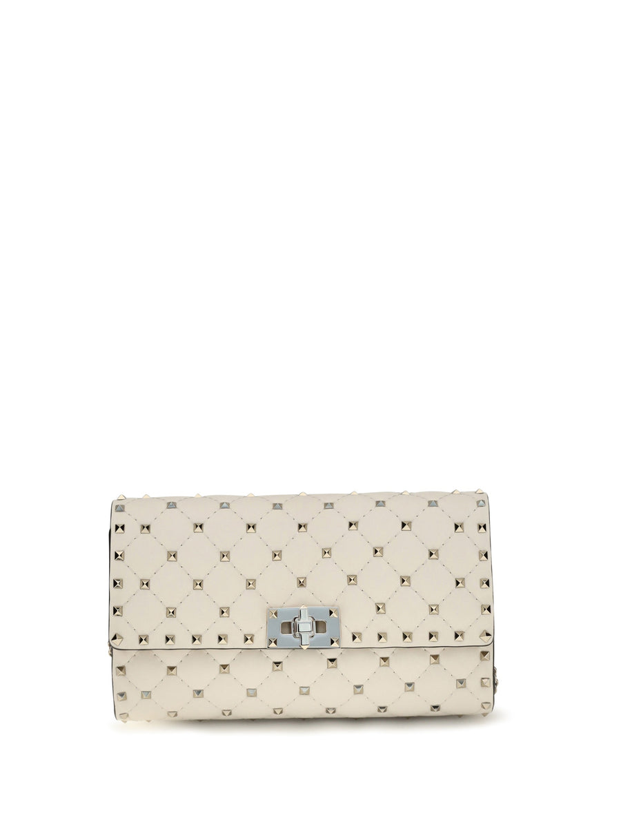 Valentino Garavani Rockstud Spike Shoulder Bag — Beige Calf Leather Bos Taurus