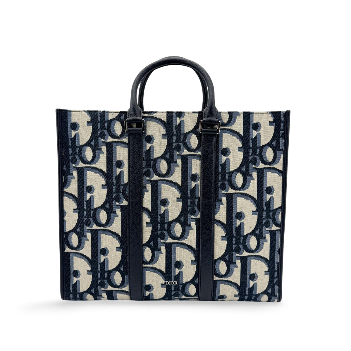 Christian Dior Book Tote With Strap Oblique Canvas Black
