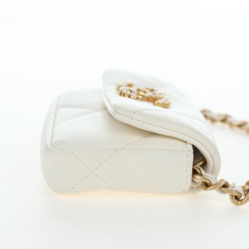 Chanel 19 Card Holder On Chain Quilted Leather White Bag