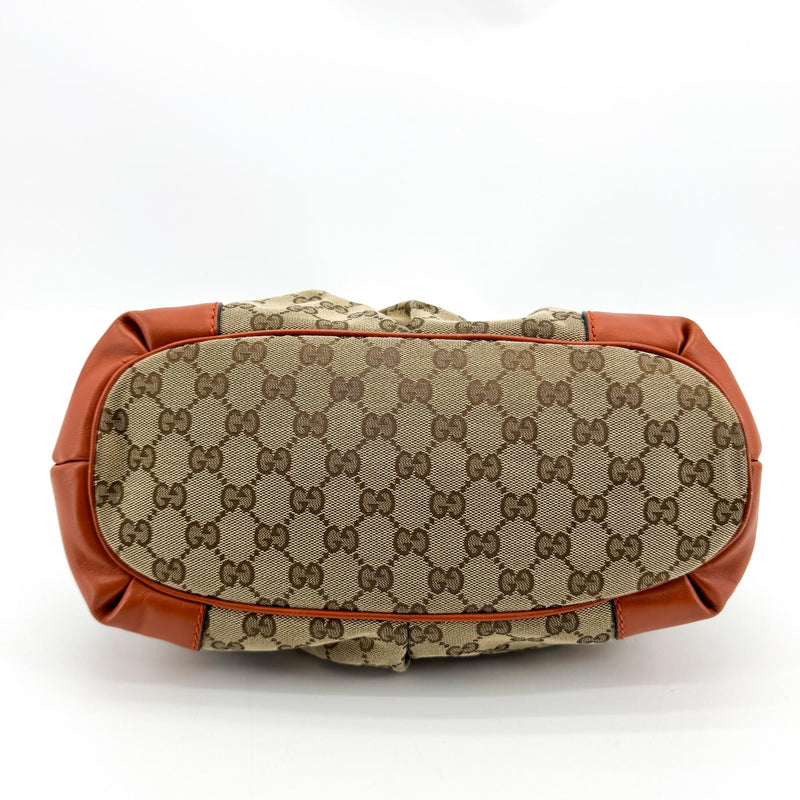 Gucci Sukey Top Handle Satchel Gg Canvas With Leather Brown