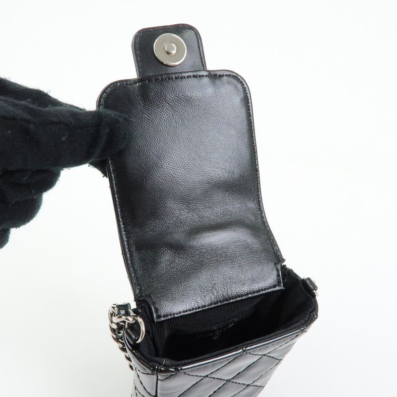 Chanel Cc Chain Phone Holder Quilted Patent Black Patent_leather Bag