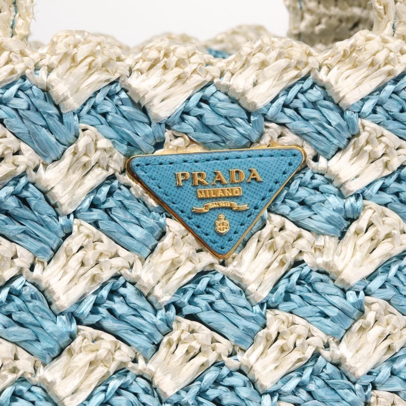 Prada Open Raffia Blue Wood Bag