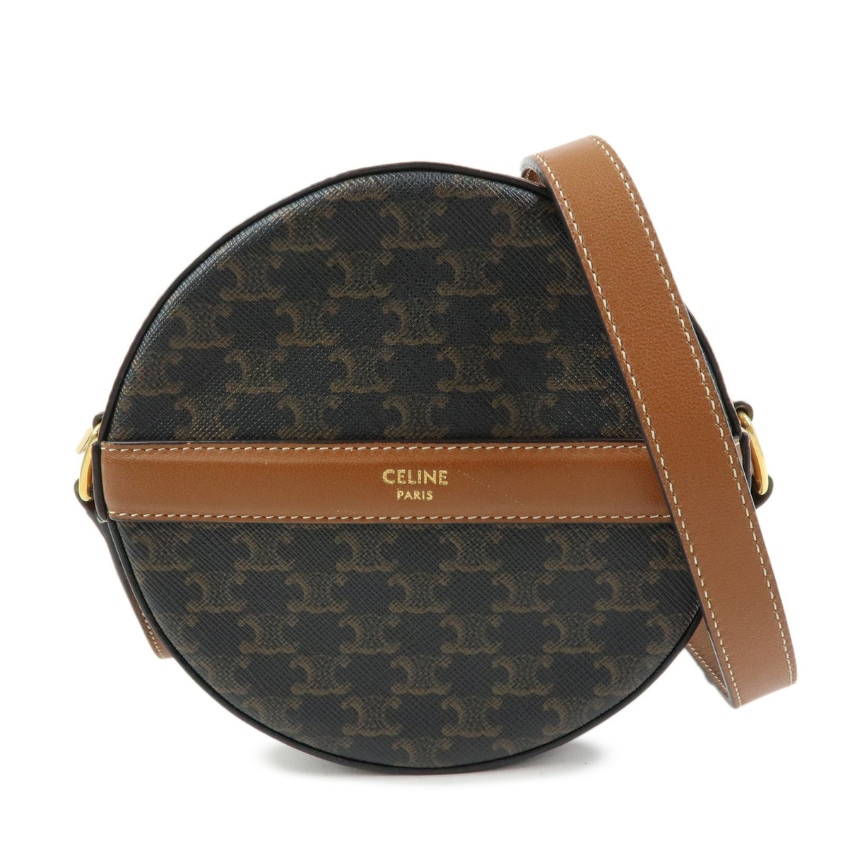 Celine Round Purse On Strap Triomphe Coated Canvas Brown Bag