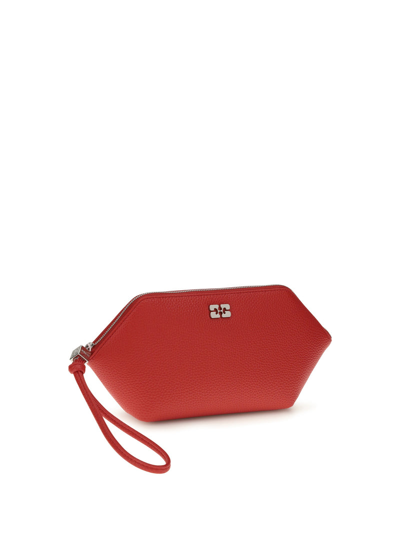 Ganni Butterfly-Embossed Recycled Leather Wallet — Red & Purses