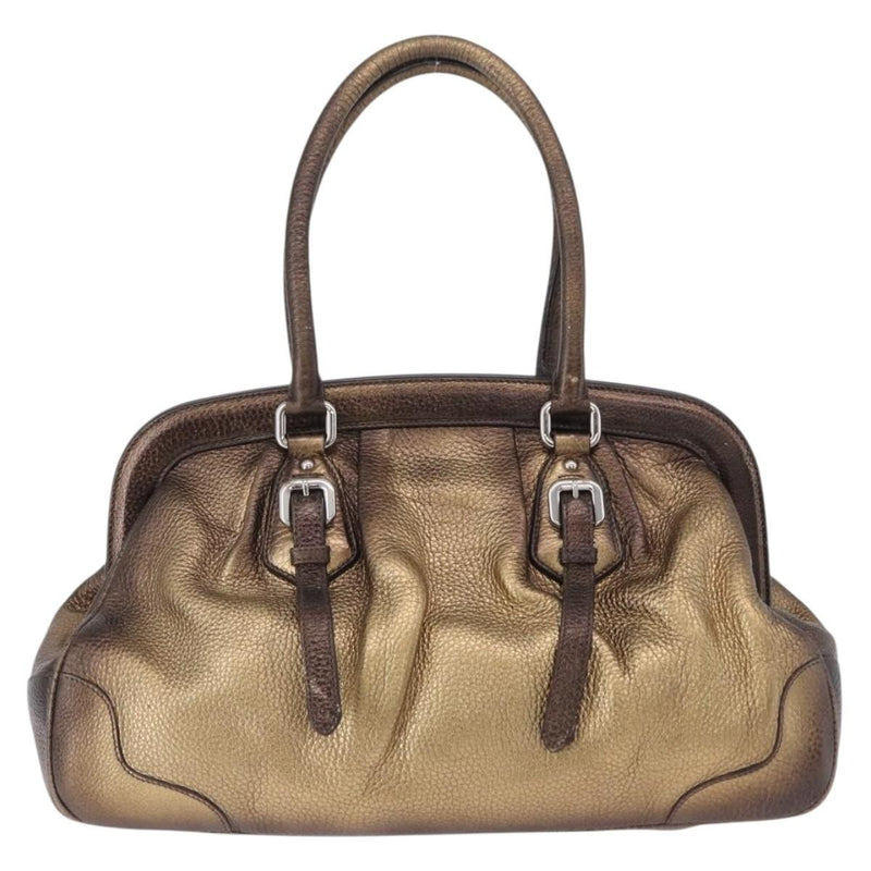 Prada Belted Frame Satchel Metallic Leather Gold