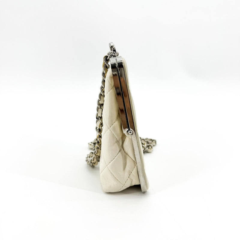 Chanel Cc Frame Clutch With Chain Quilted Lambskin And Plexiglass Beige Leather