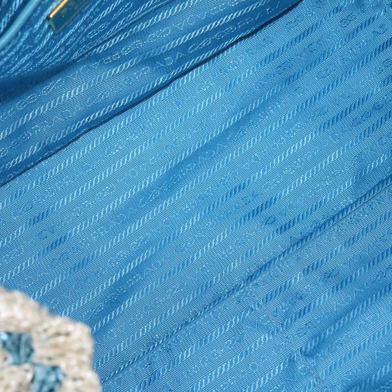Prada Open Raffia Blue Wood Bag