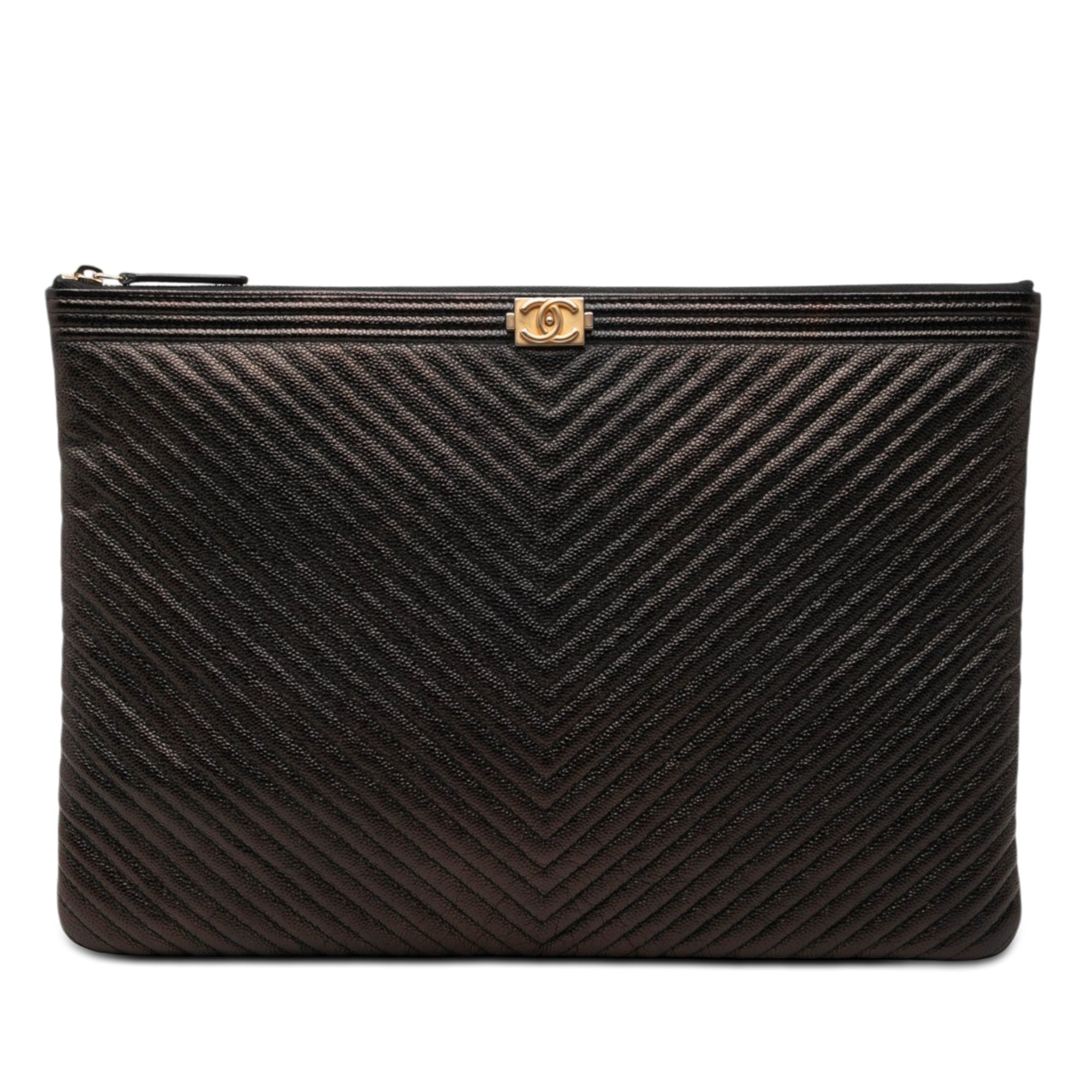 Large Chevron Iridescent Caviar Boy O Case Clutch - Image 1