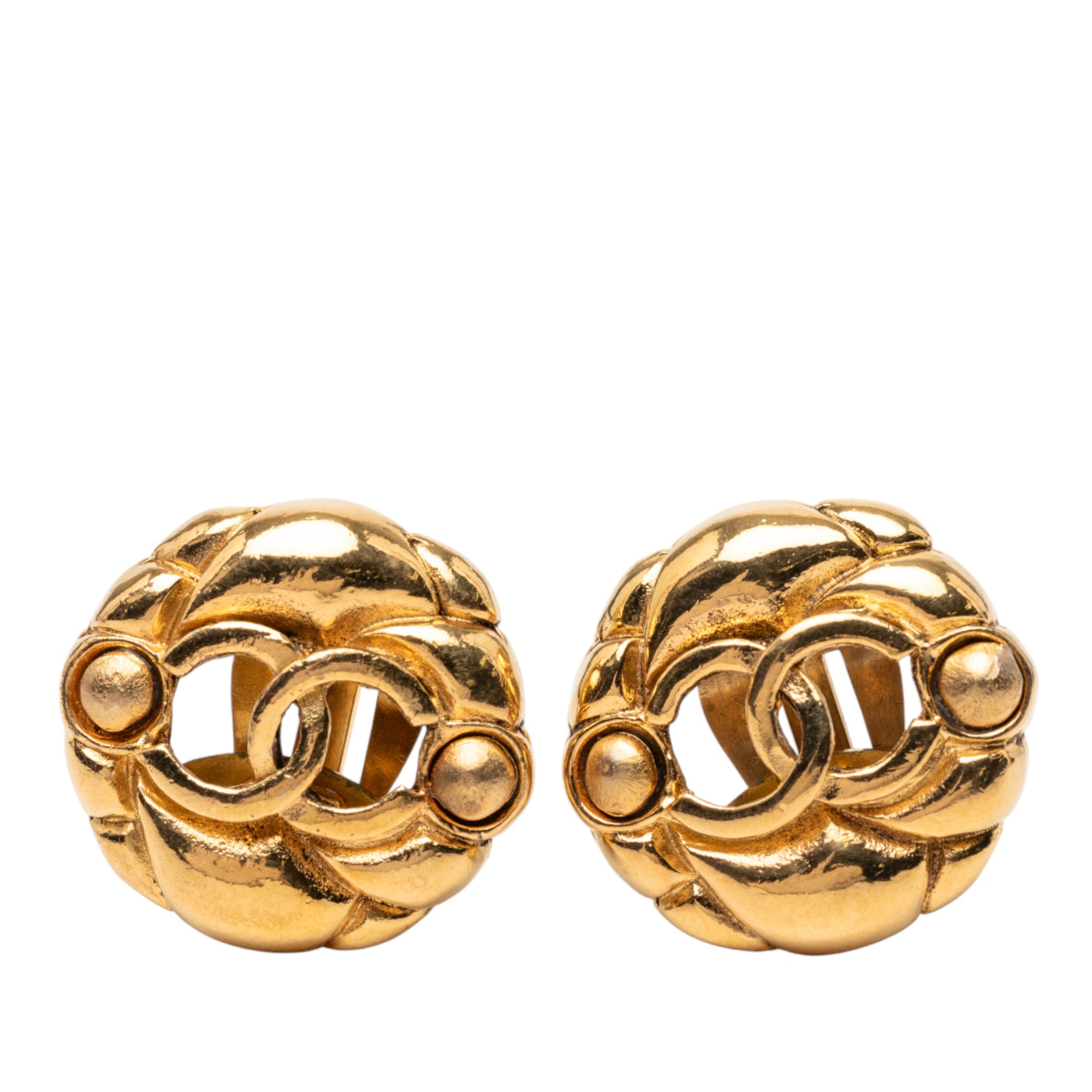 Gold Plated CC Round Clip On Earrings - Image 1