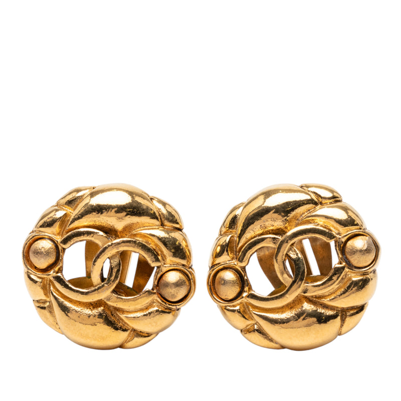 Gold Plated CC Round Clip On Earrings