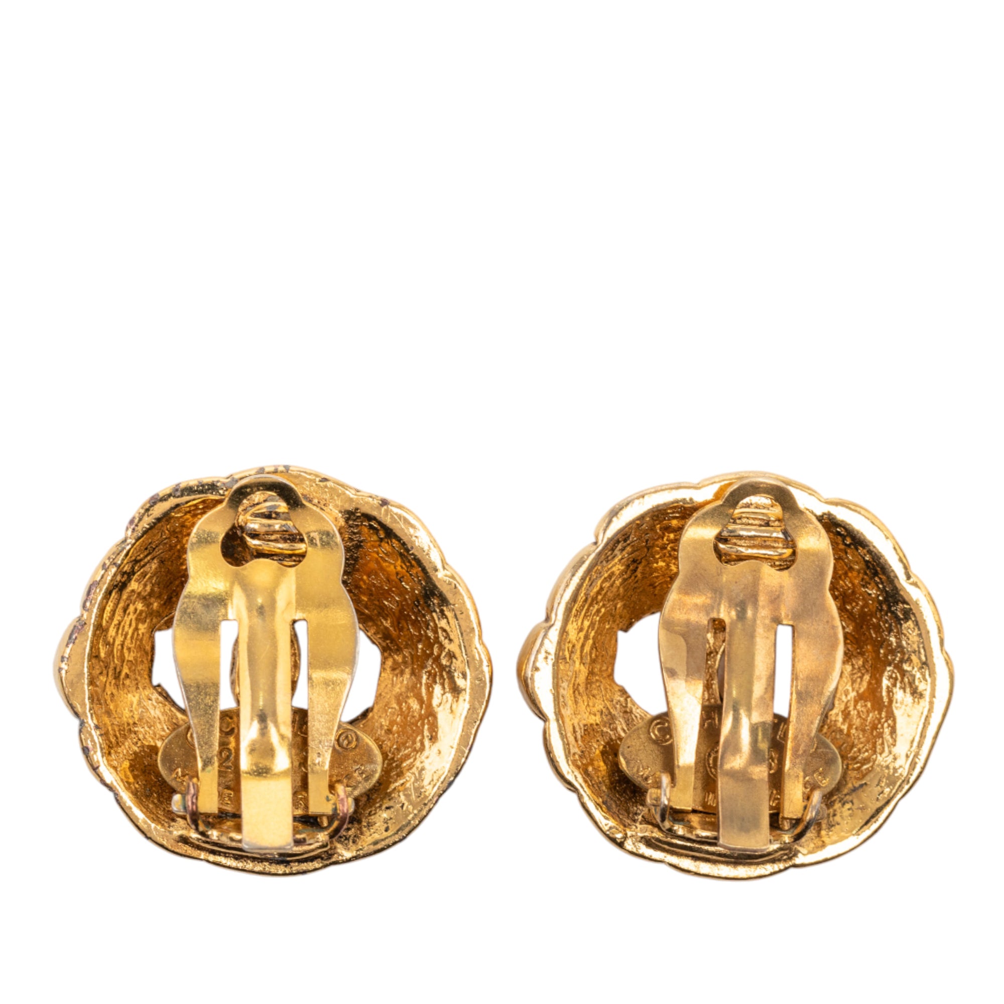 Gold Plated CC Round Clip On Earrings - Image 2