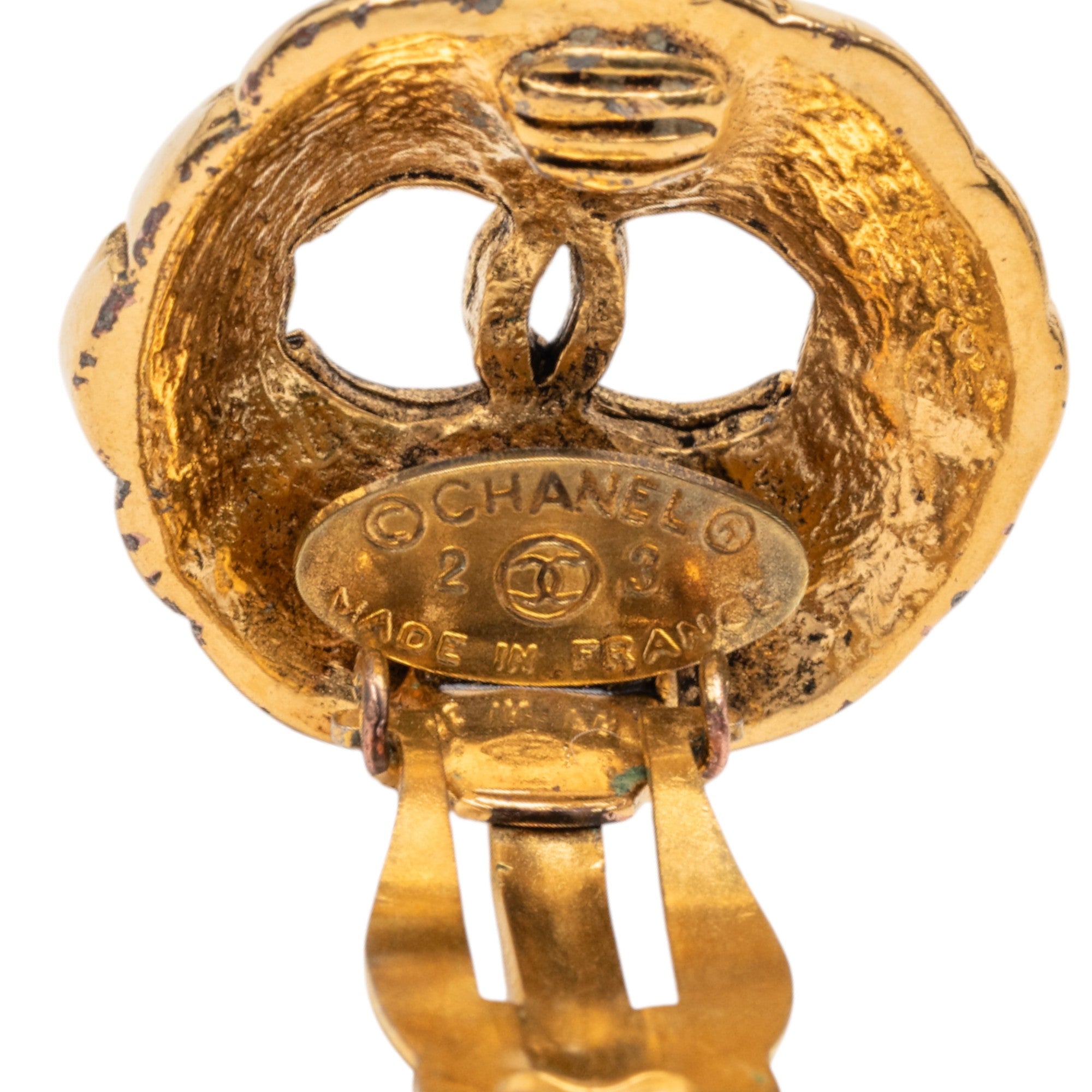 Gold Plated CC Round Clip On Earrings - Image 3