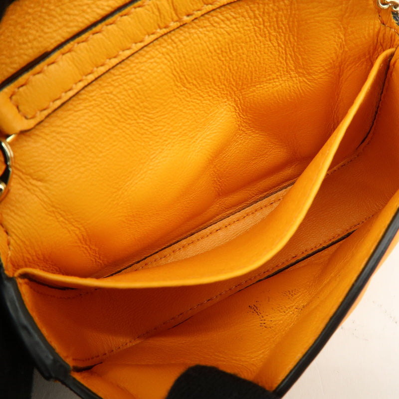 Fendi Chain Baguette Charm Zucca Embossed Leather Orange Bag