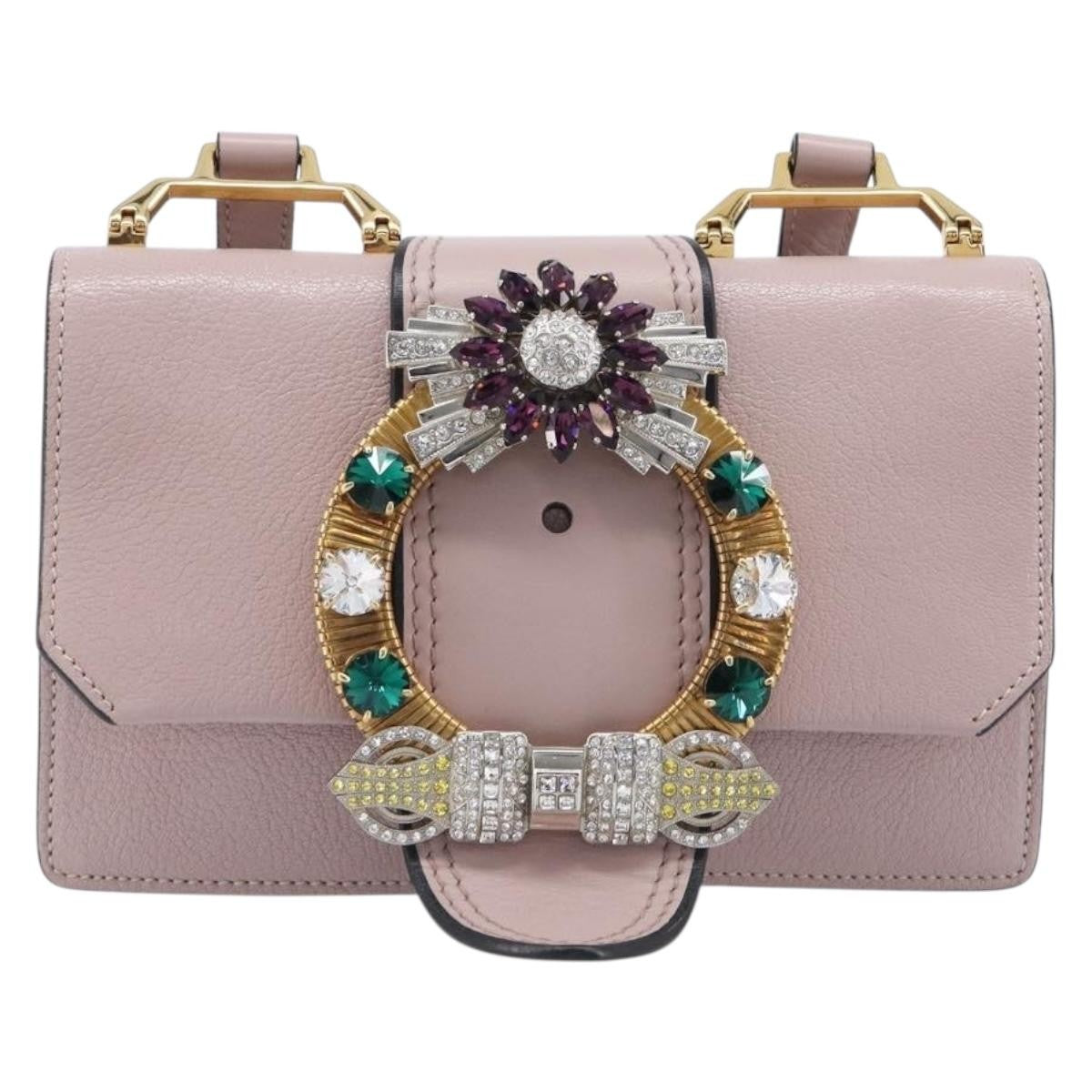 Miu Miu Madras Crystal Flap Leather Pink Bag