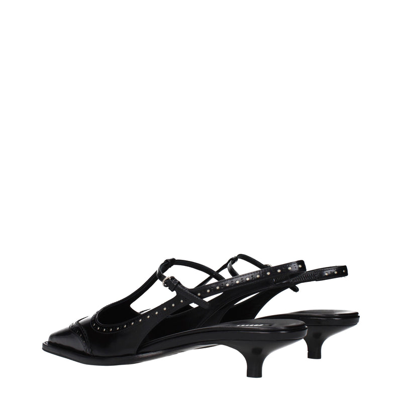 Black Leather Mid Heel Pumps