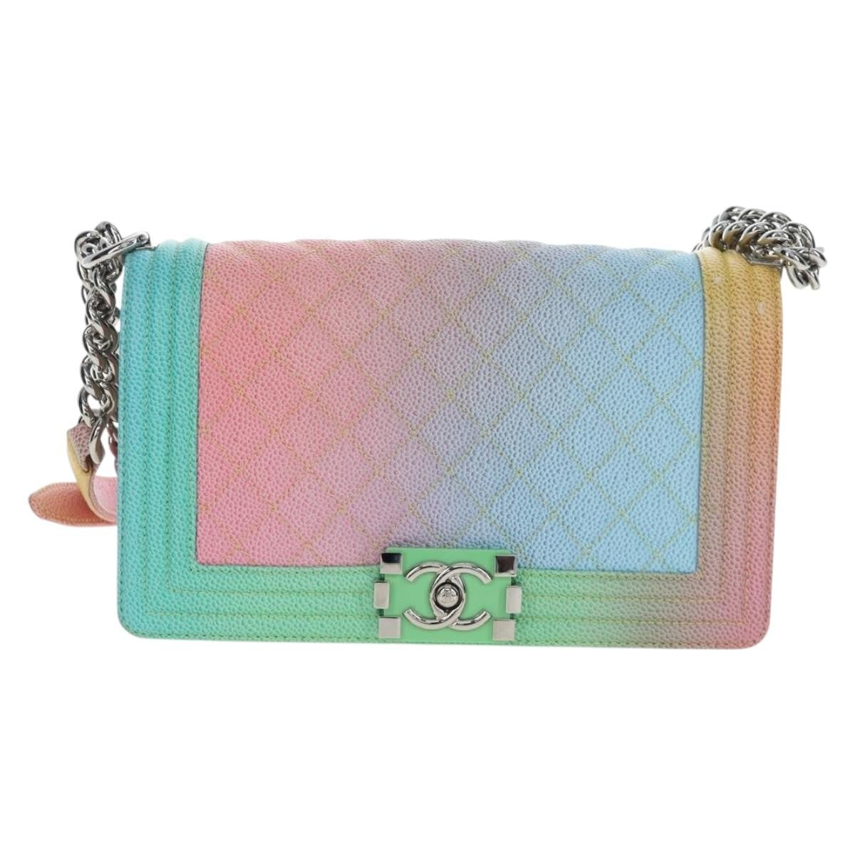 Chanel Rainbow Boy Flap Quilted Painted Caviar Multicolour Leather Bag