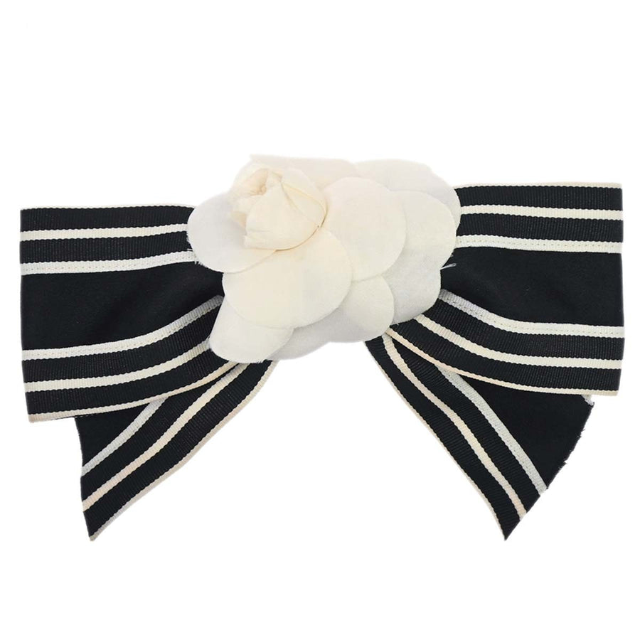 Chanel Camellia Hair Barrette Satin Black Accessory