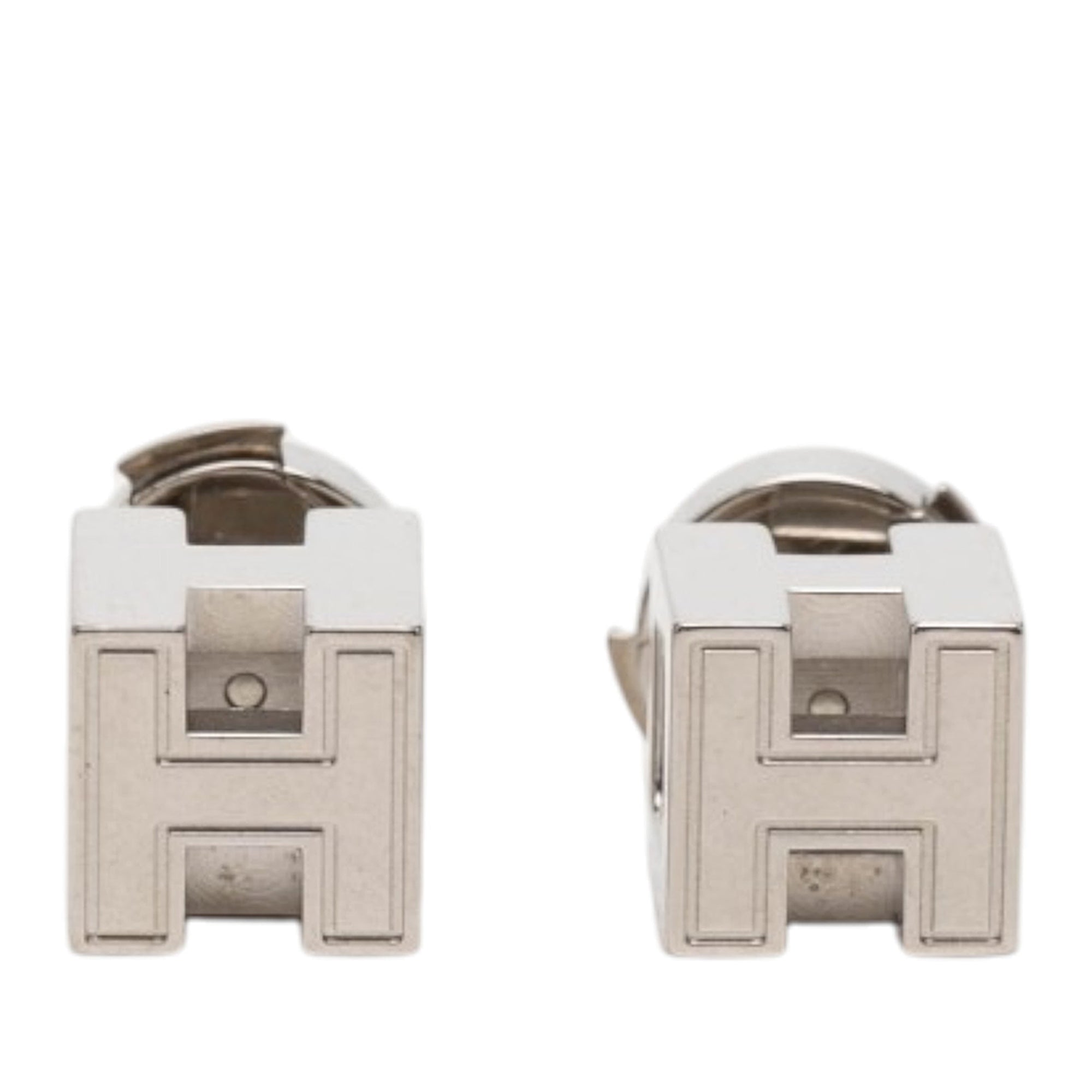 Palladium Plated Cage dH Cube Push Back Earrings - Image 1