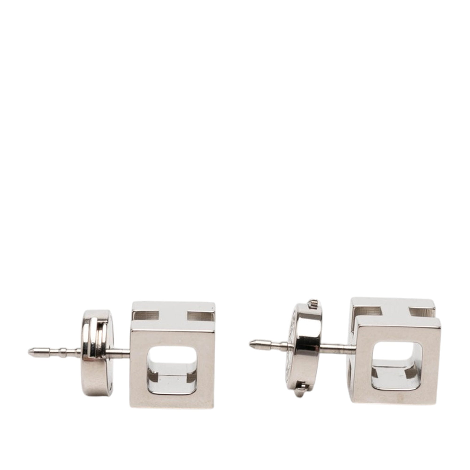 Palladium Plated Cage dH Cube Push Back Earrings - Image 3