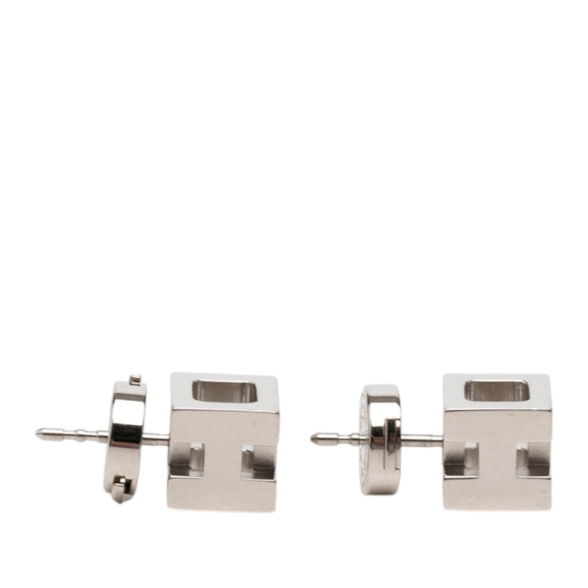 Palladium Plated Cage dH Cube Push Back Earrings - Image 4