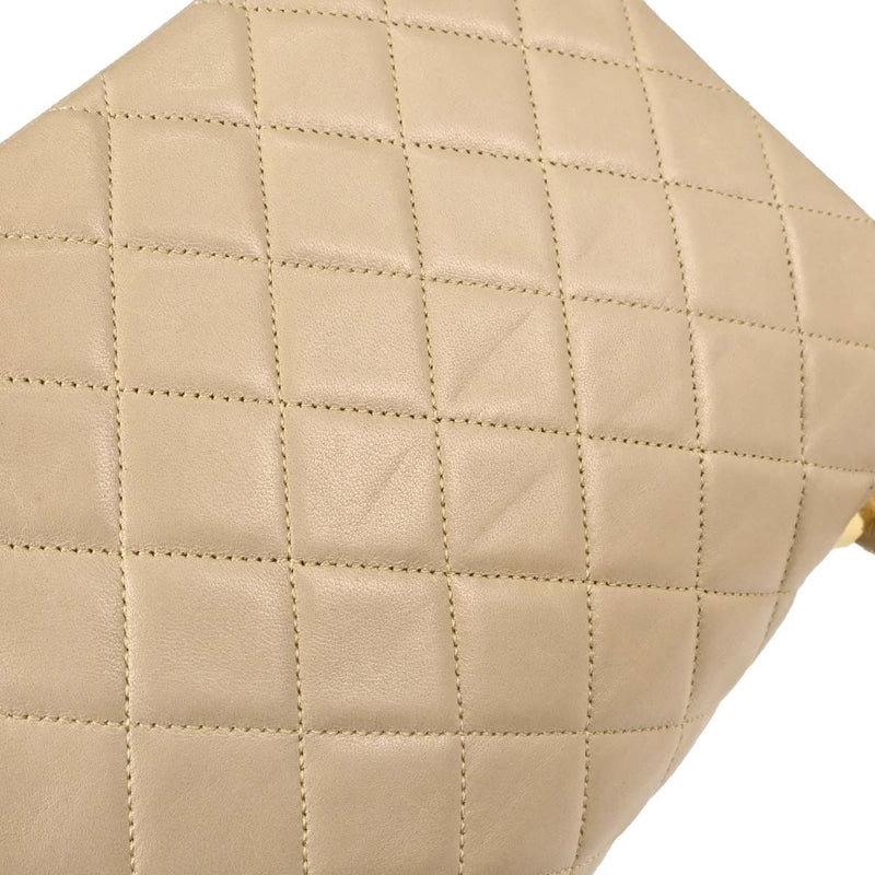 Chanel Cc Top Handle Flap Quilted Lambskin Beige Leather Bag