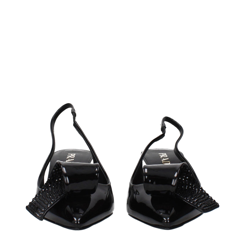 Black Leather Stiletto Heel Sandals