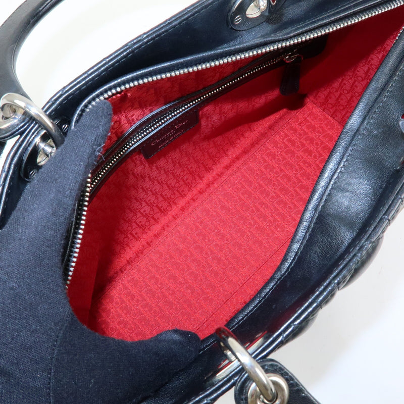 Christian Dior Lady Cannage Quilt Lambskin Black Leather Bag