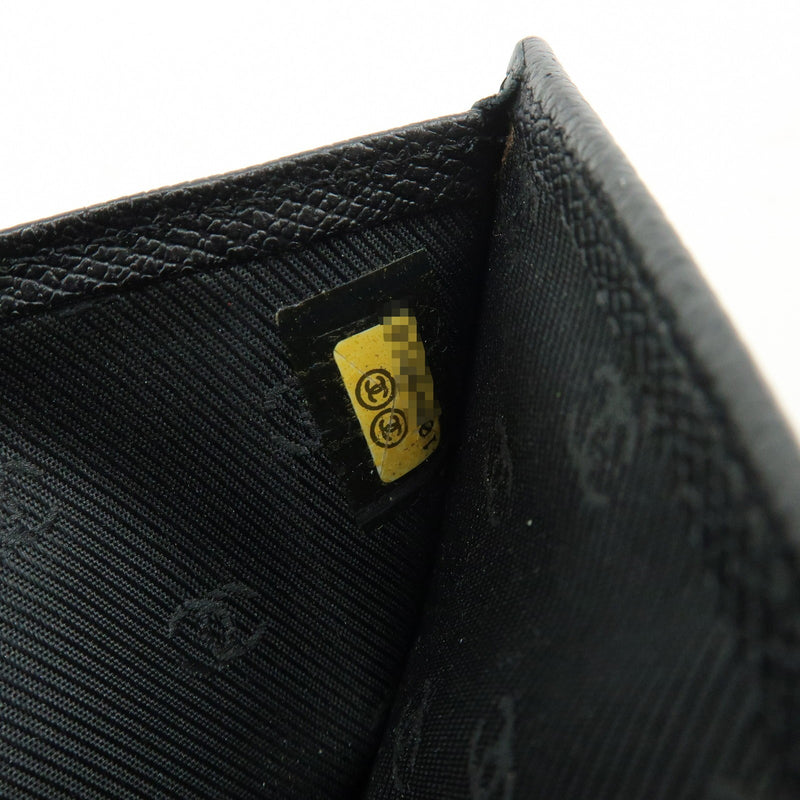 Chanel Cc Button Coin Purse Leather Black Calfskin Accessory