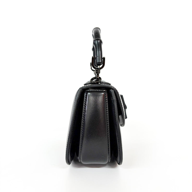 Gucci Bamboo 1947 Top Handle Leather Black Bag