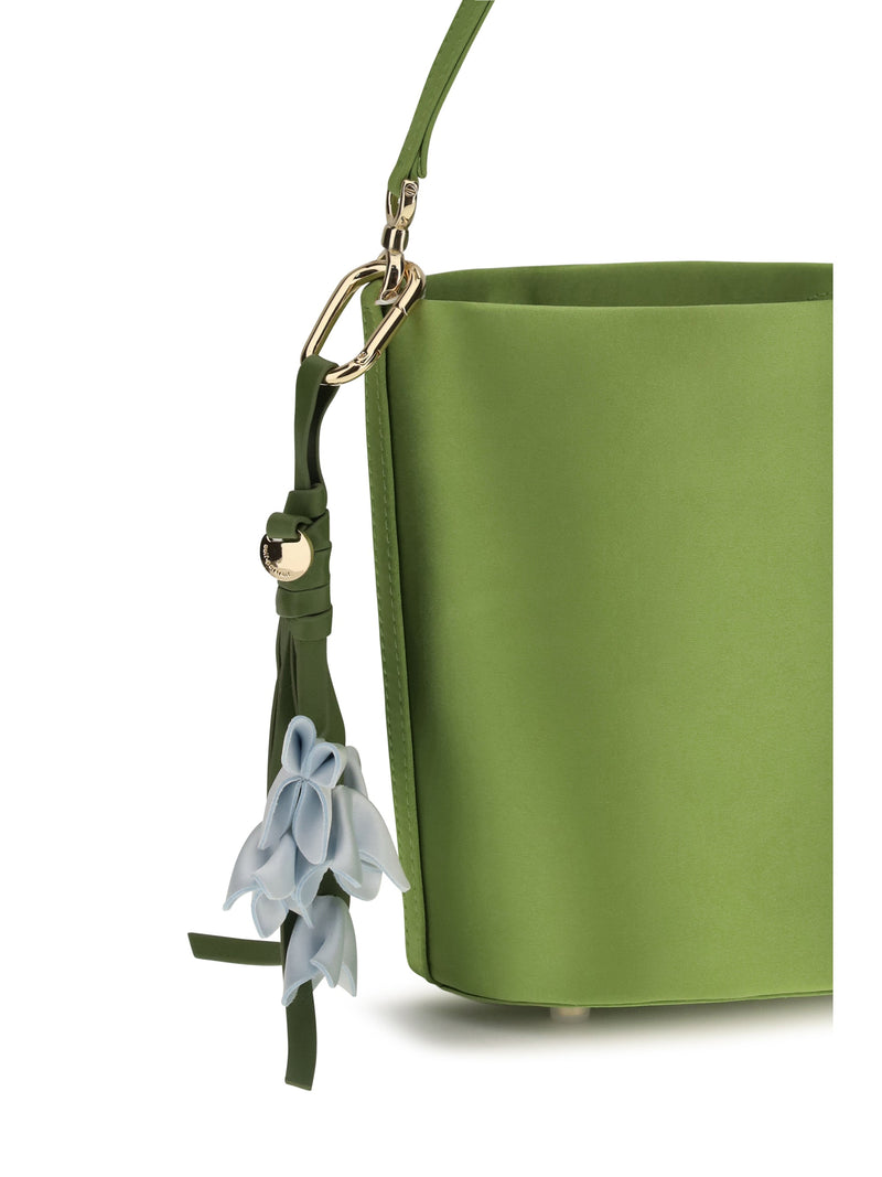 Self-Portrait Satin Bucket Bag — Green Polyester