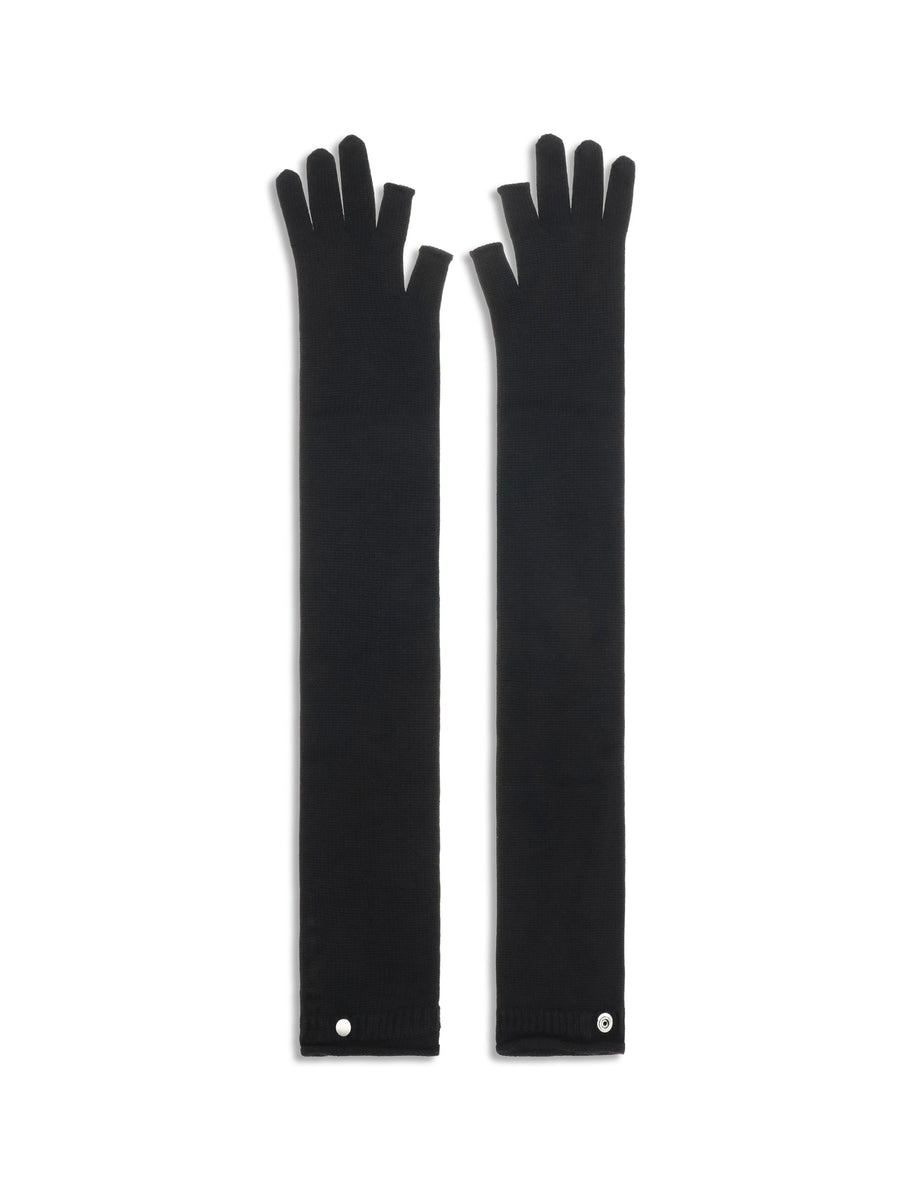 Rick Owens Ribbed Knit Gloves — Black Wool Blend