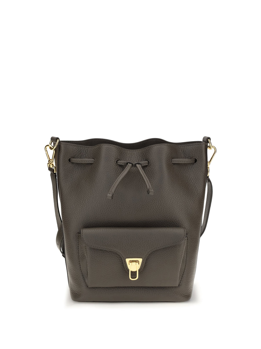 Coccinelle Beat Generation Bucket Bag — Gray Calf Leather Bos Taurus