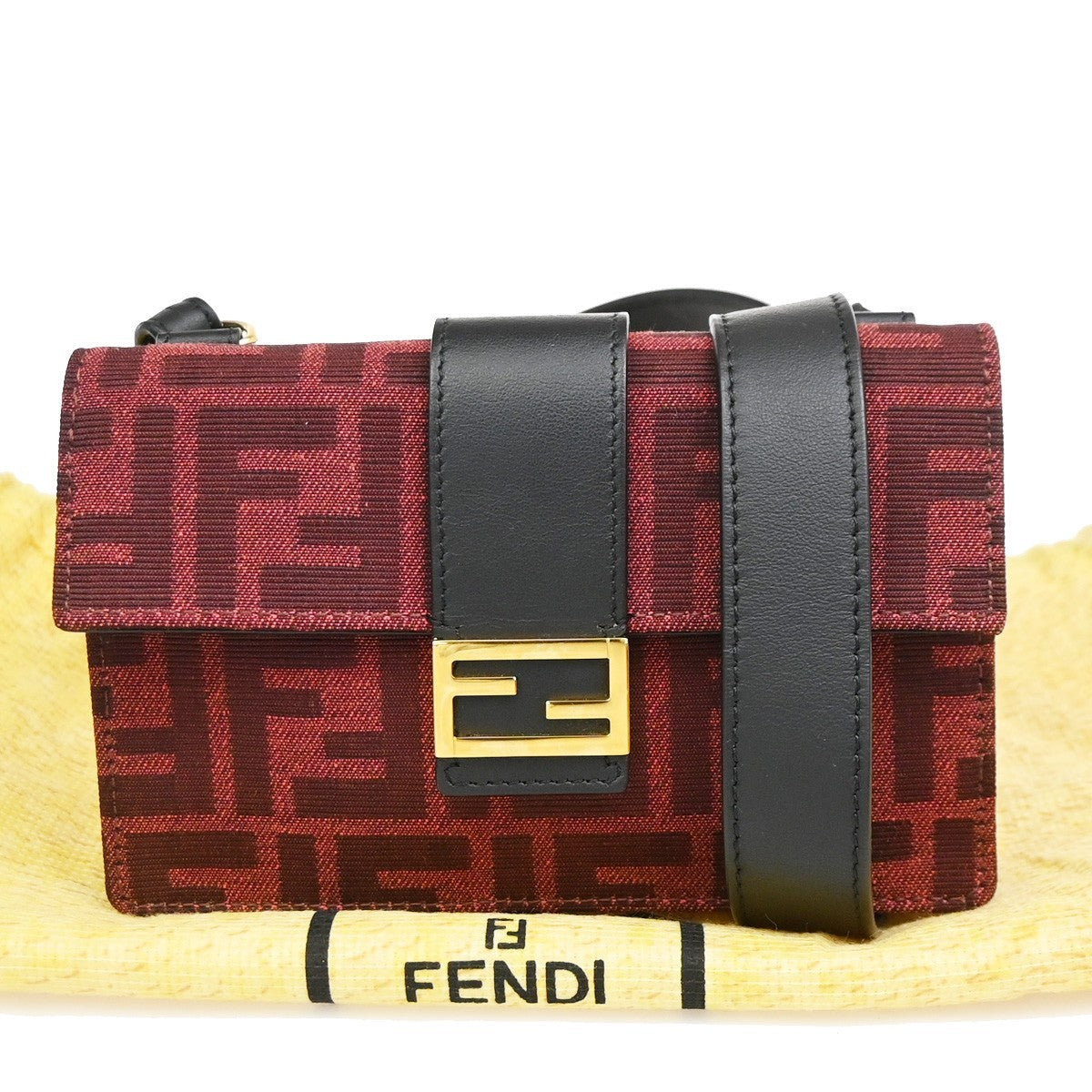 Fendi Baguette Convertible Pouch Zucca Canvas Burgundy