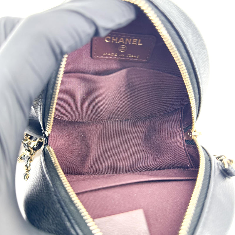 Chanel Round Chain Quilted Caviar Black Leather Bag