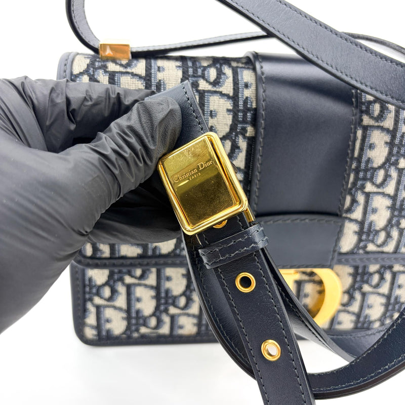 Christian Dior 30 Montaigne Flap Oblique Canvas Navy Bag