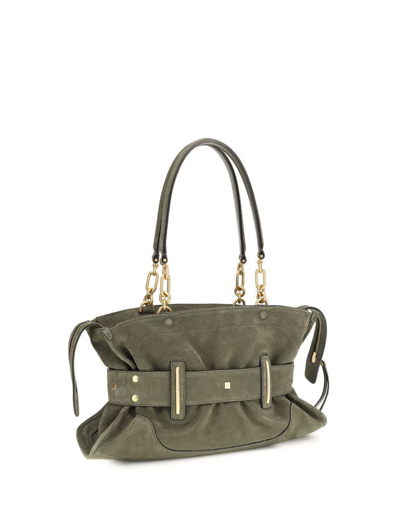 Balmain Anthem Shoulder Bag — Green Calf Suede