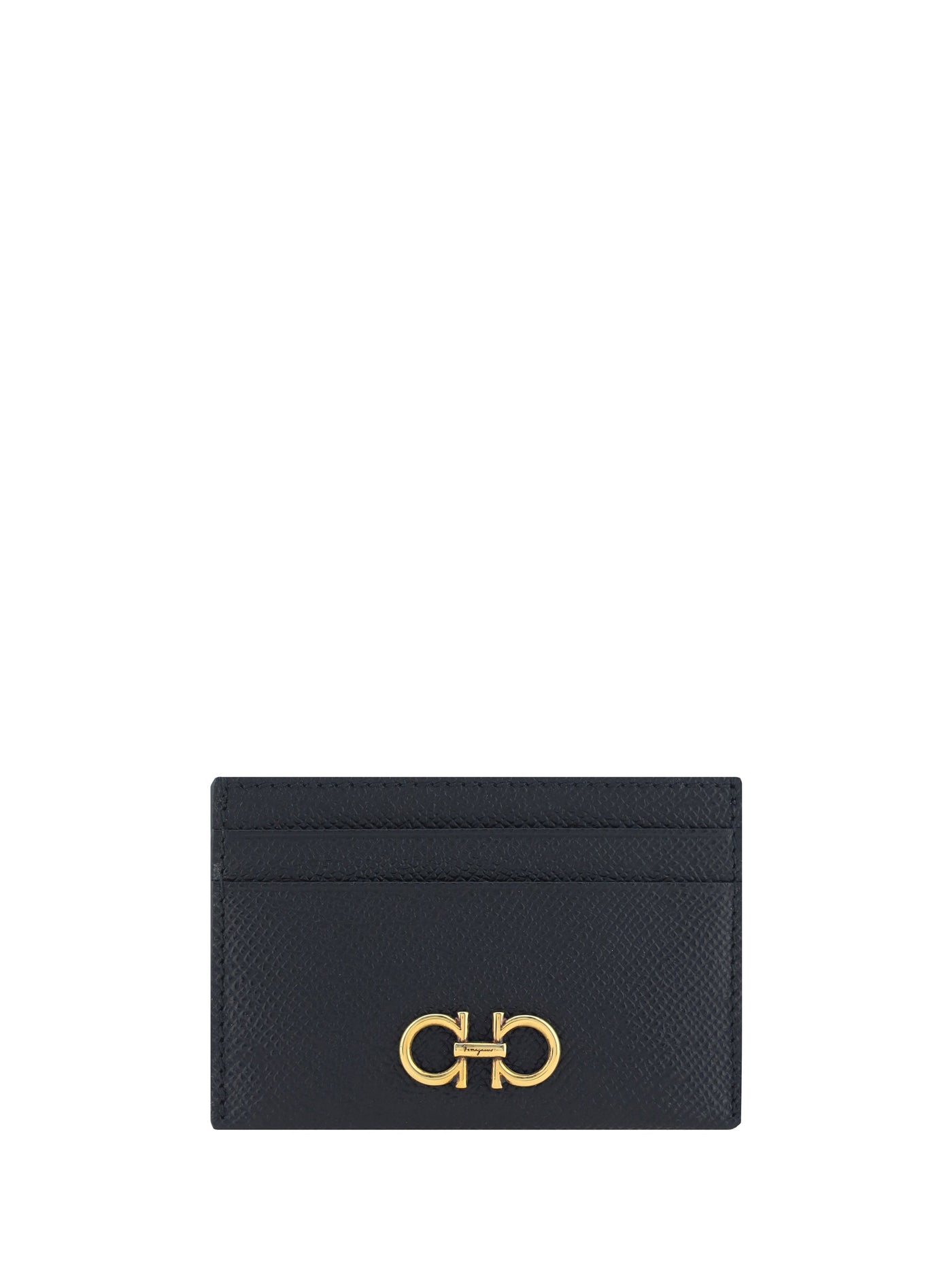 Ferragamo Gancini Embossed Calf Leather Card Case — Black Bos Taurus Wallet