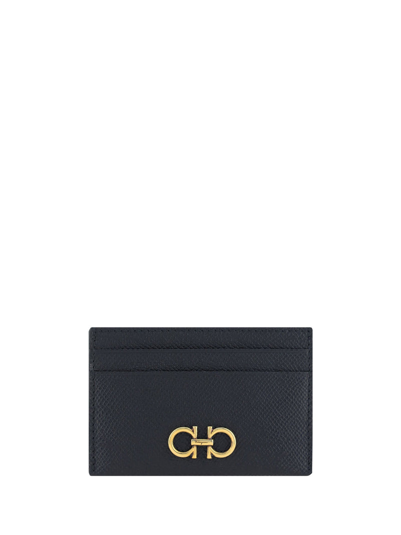Ferragamo Grained Calfskin Card Case — Black Calf Leather Wallets & Purses