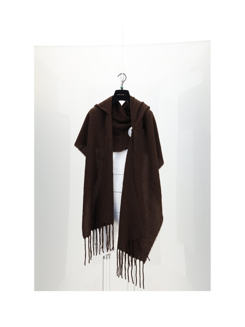 Destin Opus Capp Hooded Scarf — Brown Wool And Cashmere Blend Scarfs