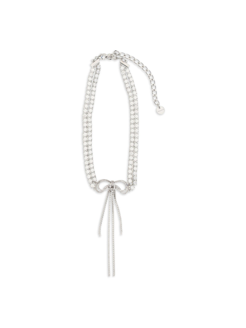 Self-Portrait Crystal Double Bow Choker Necklace — Silver Brass Necklaces
