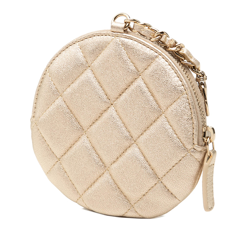Mini CC Metallic Lambskin Camellia Bouquet Round Zip Coin Pouch - Image 2