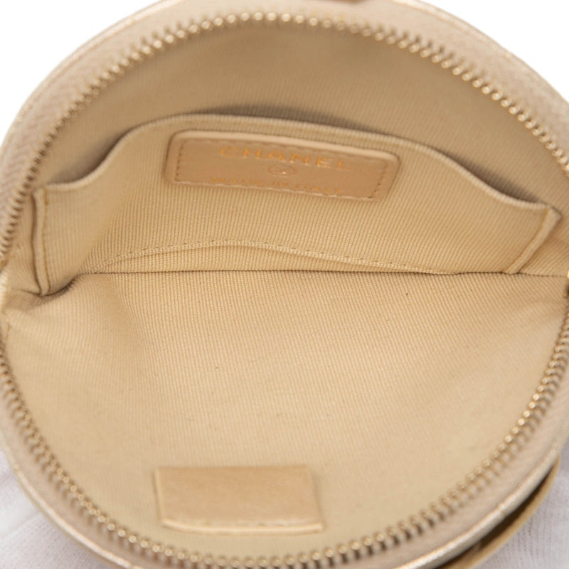 Mini CC Metallic Lambskin Camellia Bouquet Round Zip Coin Pouch - Image 4
