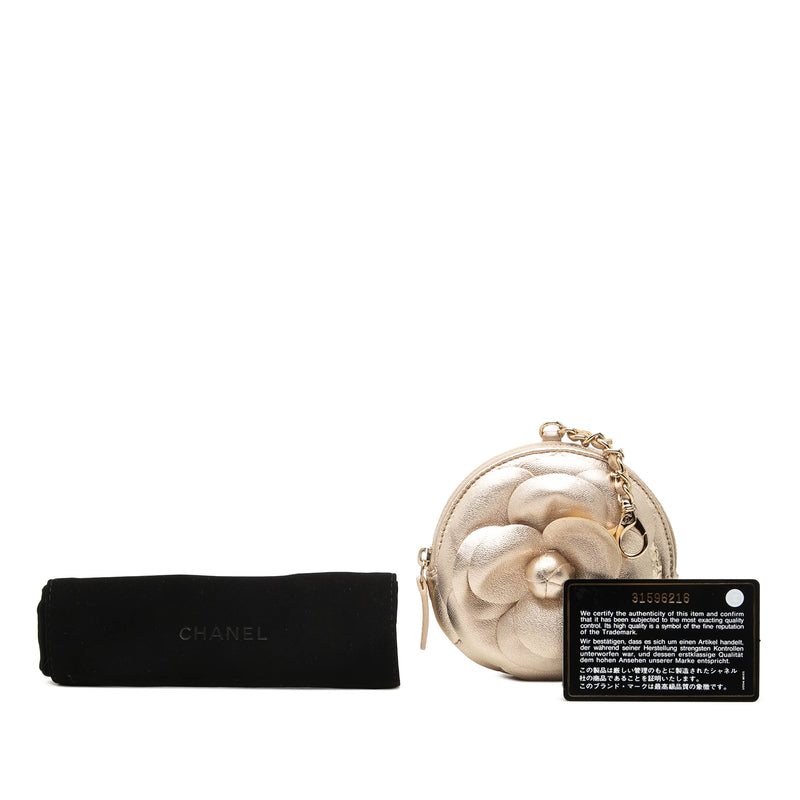 Mini CC Metallic Lambskin Camellia Bouquet Round Zip Coin Pouch - Image 8