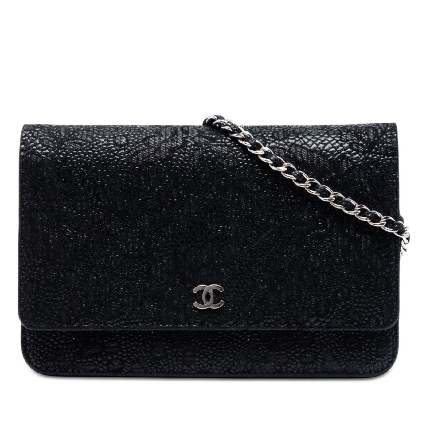 CC Lace Overlay Goatskin Wallet On Chain - Image 1